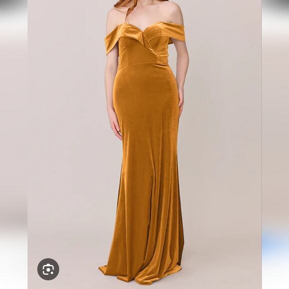 Lavetir Velvet Mustard Yellow Bridesmaids Dress New - Picture 1 of 7